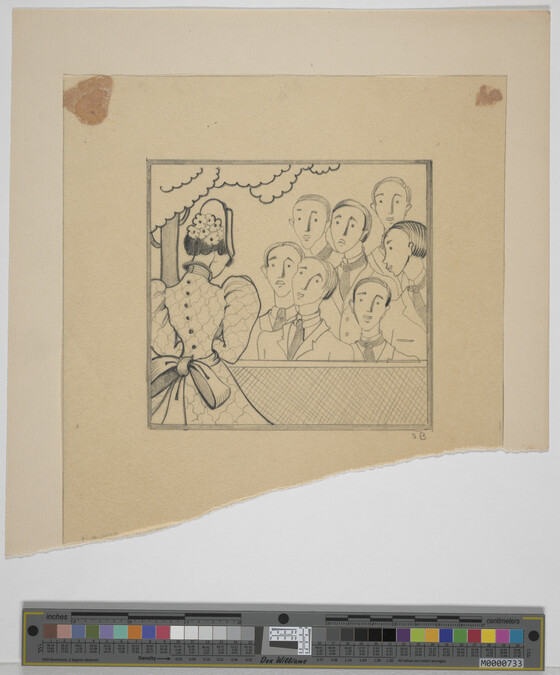Alternate image #1 of Untitled (Woman in Flowered Hat facing Audience of Seven Men)