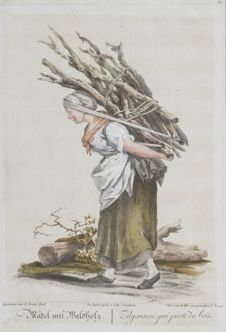 Mädel mit Waldholz. / Paysanne qui porte du bois. (Peasant girl carrying wood)