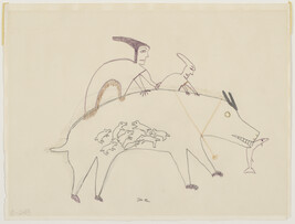 Untitled (Pregnant Animal with a Fish in Her Mouth, Two Figures on Her Back)