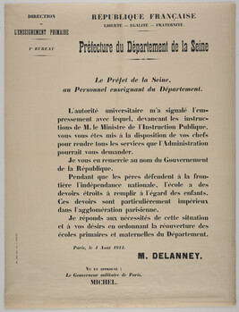 Répub. Française Liberté-Égalité-Fraternité Préfecture du Département de la Seine (French Republic -...