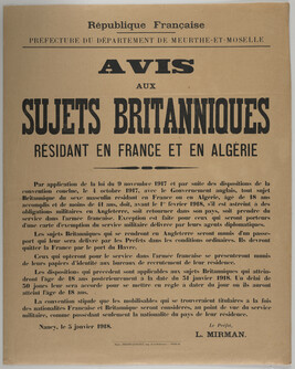 République Française Avis aux Sujets Britanniques (French Republic Notice to the Britannic Subjects)