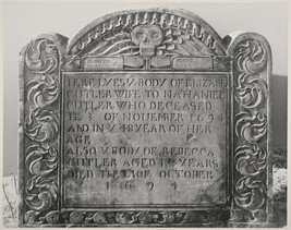 Gravestone: Mrs. Elizabeth Cutler, 1694, Charlestown cemetery