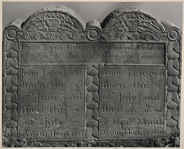 Gravestone: Annie (1708) and John (1711) Leverett, Cambridge cemetery