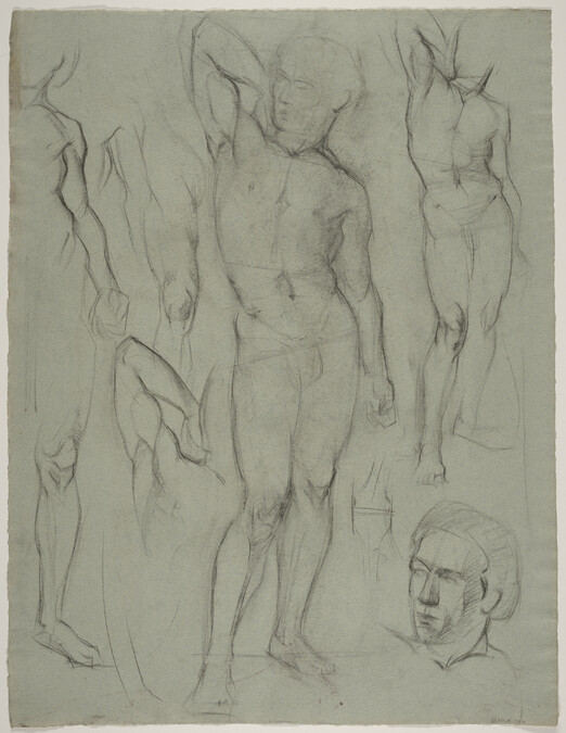 Untitled, Frontal Male Nudes Stretching One Arm Down (verso)