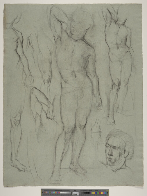 Alternate image #1 of Untitled, Frontal Male Nudes Stretching One Arm Down (verso)