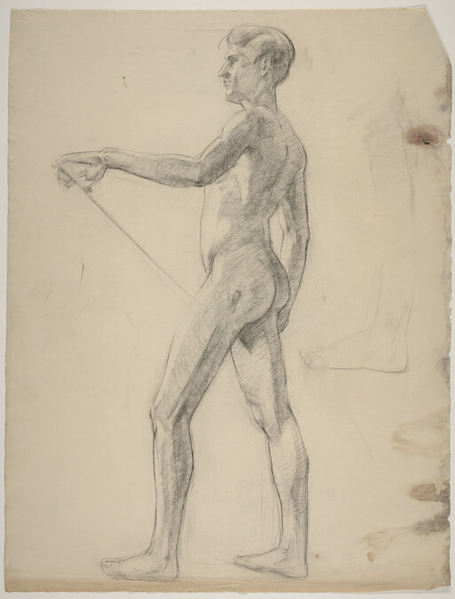 Untitled (Side View of Nude Male Holding Pointer)