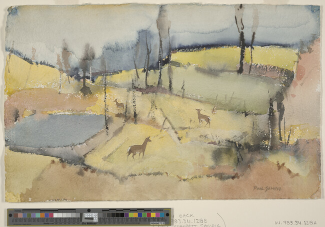 Alternate image #1 of Deer, Autumn (obverse); Untitled, Country Landscape with Barn (reverse)