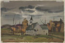 Untitled, Country Church in Autumn Before a Storm