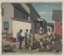 Four Men and Lumber Pile