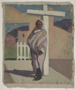 Woman in Front of White Cross