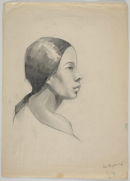 Portrait of woman in profile.