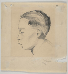 Portrait of young boy in profile.