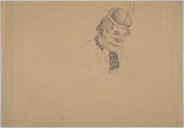 Sketch of clown head with hat and feather