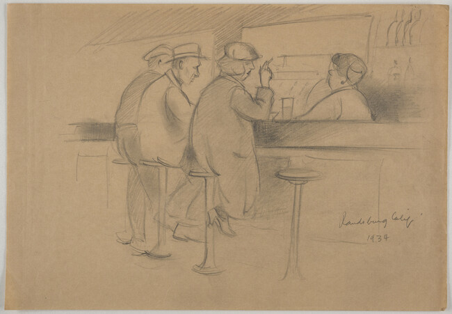 Woman and two men sitting at a bar