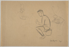 Five figure studies, including one of chef and one of seated man playing cards