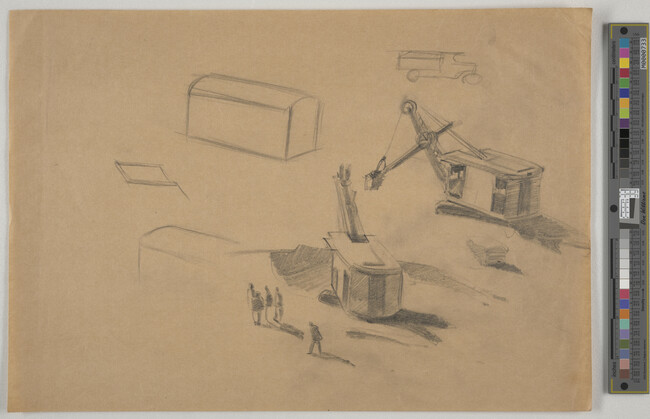 Alternate image #1 of Sketch of two cranes and a truck [for Norris Dam, 1935]