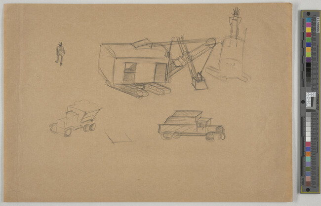 Alternate image #1 of Sketch of two cranes and two trucks [for Norris Dam, 1935]