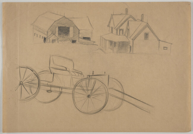 Sketches of house, barn, and carriage [study for Beaver Meadow, 1938]