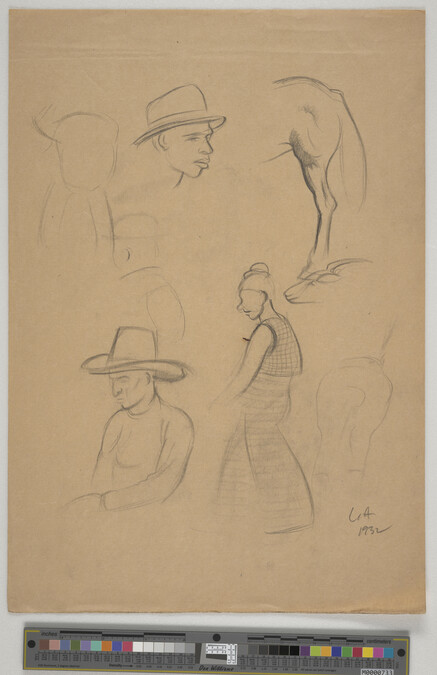 Alternate image #1 of Various sketches: two of African - American male heads, two of horses, and two other figures