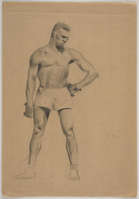 Portrait of African American boxer (full body)