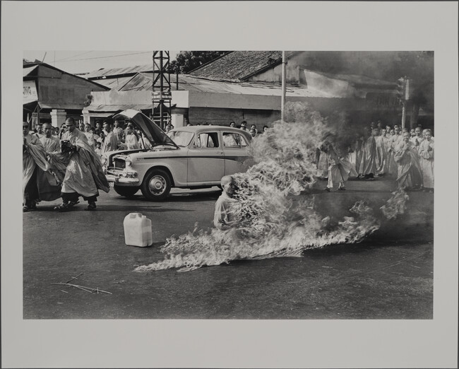 Thich Quang Duc burns himself to death on a Saigon Street to protest the persecution of Buddhists by the South Vietnamese government, Saigon, June 11, 1963