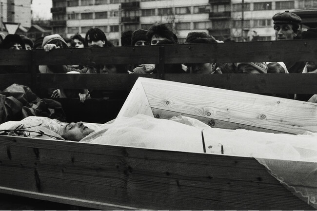 Crowd Observes Dead Body in Open Casket, Romania