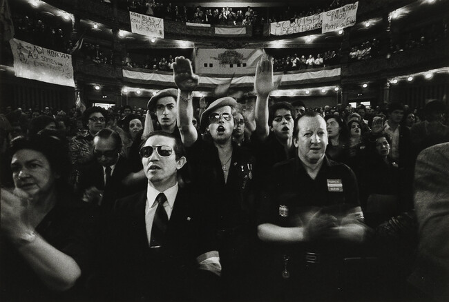 Chanting and Saluting, the Supporters of Blas Pinar Jammed a Bilbao Cinema during a Recent Meeting of the group Fuerza Nueva, Bilbao, Spain