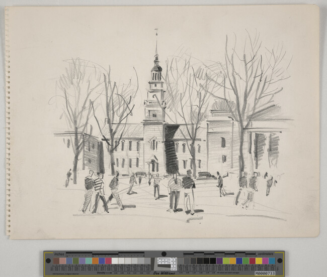 Alternate image #1 of Sketch of Dartmouth College Students Crossing Campus in front of Baker Library