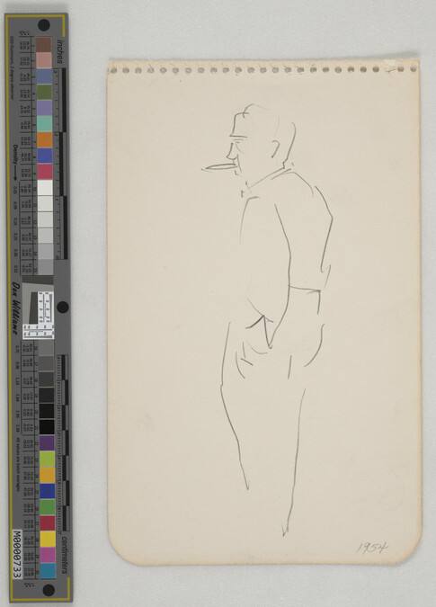 Alternate image #1 of Sketch of man standing in profile, smoking cigar