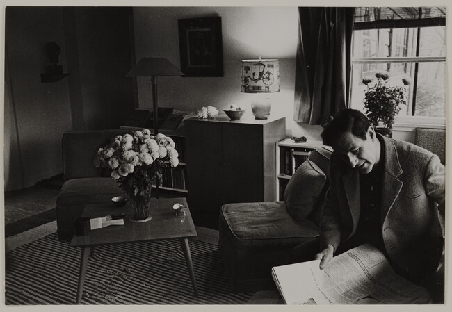 Composer Gian Carlo Menotti Reading the Paper at Home, Mount Kisco, New York