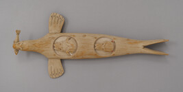 Central Section of a Mask (missing appendages) Musk Ox and Wolf Head Carved on the back of a Seal Figure