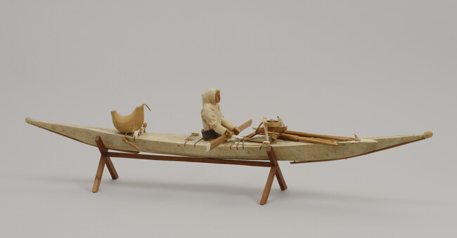 Souvenir Kayak Model, Man and Hunting Tools