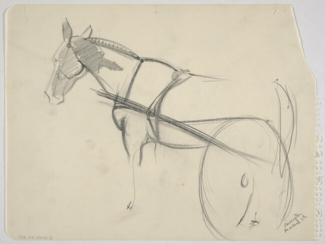 Sketch of horse hitched to wagon