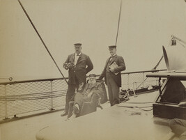Captain More of the steamer Alameda with two men. Hawaii, from a Travel Photograph Album (Views of...