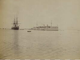 USS Philadelphia and HMS Champion in Honolulu Harbor. Honolulu, O'ahu, Hawaii, from a Travel Photograph...