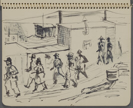Page 10 (Workers leaving the plant, G.M. Diesel Plant, La Grange, Illinois), from a Sketchbook for an...