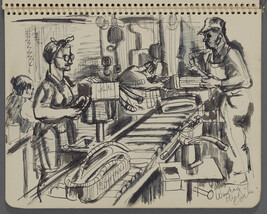 Page 3 (Assembly line, G.M. Diesel Plant, La Grange, Illinois), from a Sketchbook for an Unrealized...