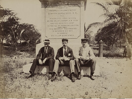 Three men at the Captain Cook Monument. Kealakekua Bay, Hawaii (island), Hawaii, from a Travel...