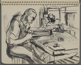 Page 7 (Two men working, G.M. Diesel Plant, La Grange, Illinois), from a Sketchbook for an Unrealized...
