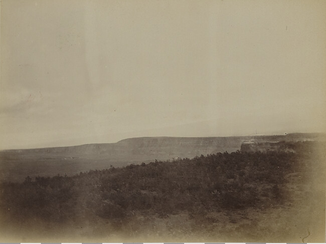 View of the Kīlauea caldera from Volcano House. Hawaii (island), Hawaii, from a Travel Photograph Album (Views of Hawaii and Japan)