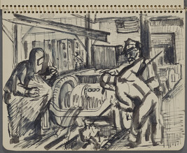Page 9 (Men working, one man welding, G.M. Diesel Plant, La Grange, Illinois), from a Sketchbook for an...