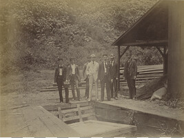Seven men at the Papaikou sugar mill. Hawaii (island), Hawaii, from a Travel Photograph Album (Views of...