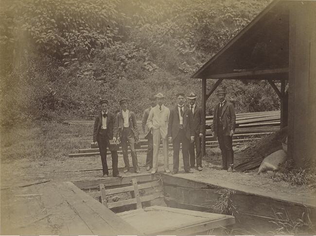 Seven men at the Papaikou sugar mill. Hawaii (island), Hawaii, from a Travel Photograph Album (Views of Hawaii and Japan)