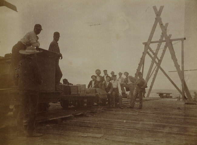 Men on the Punalu'u railroad. Hawaii (island), Hawaii, from a Travel Photograph Album (Views of Hawaii and Japan)