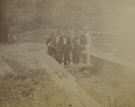 Seven men at the Papaikou sugar mill. Hawaii (island), Hawaii, from a Travel Photograph Album (Views of...