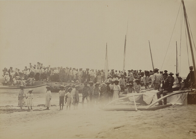 Crowd of locals on a beach. Hawaii, from a Travel Photograph Album (Views of Hawaii and Japan)