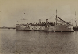 USS Philadelphia in Honolulu Harbor. Honolulu, O'ahu, Hawaii, from a Travel Photograph Album (Views of...