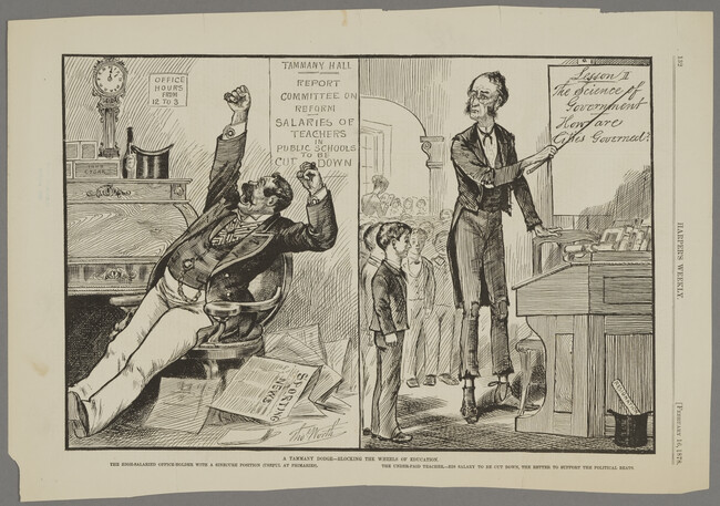 A Tammany Dodge: Blocking the Wheels of Education, from Harper's Weekly, February 16, 1878