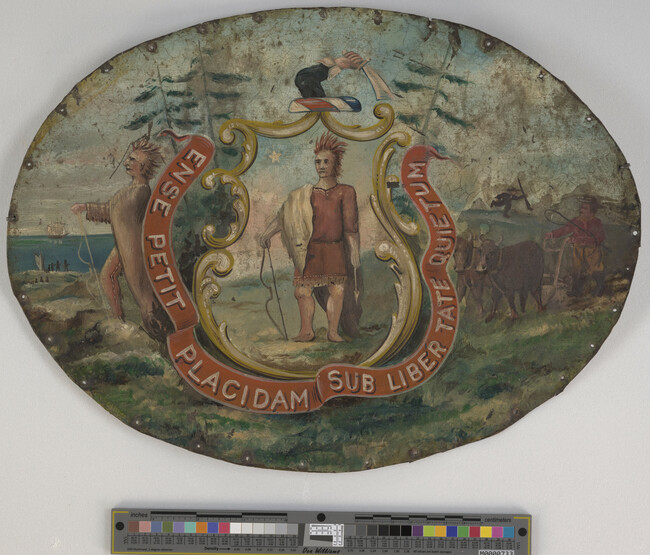 Alternate image #1 of Oval Coach Decoration of the Massachusetts State Crest and Motto