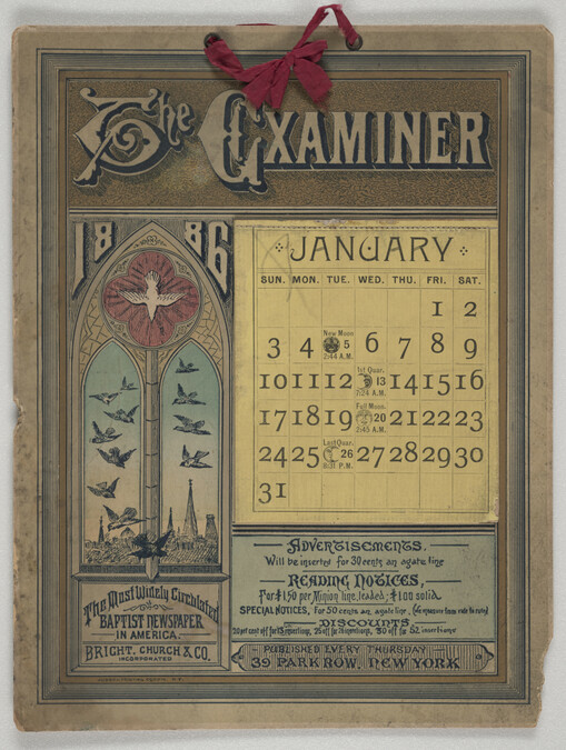 Calendar 1886 - The Examiner, New York